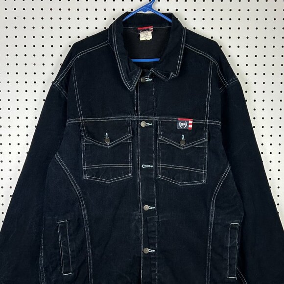 Phat Farm Denim Jean Jacket XL Dark Wash Y2K Streetwear Skater Grunge READ 90s - Picture 2 of 8